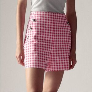 NWT Zara Pink‎ Gingham High Waisted Shorts